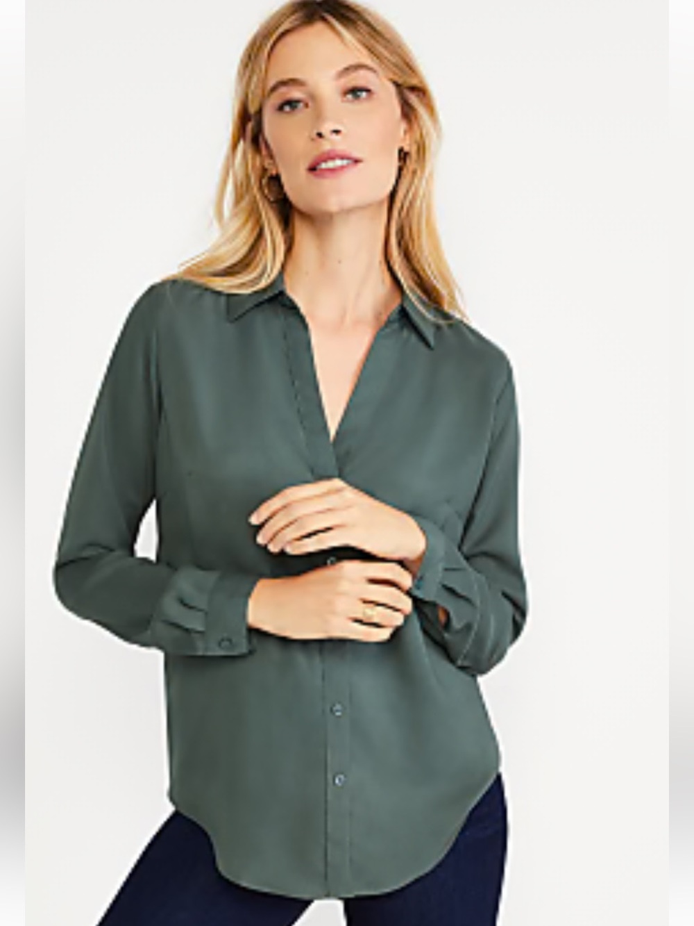 Ann Taylor Olive Green Essential Button-Down Blouse